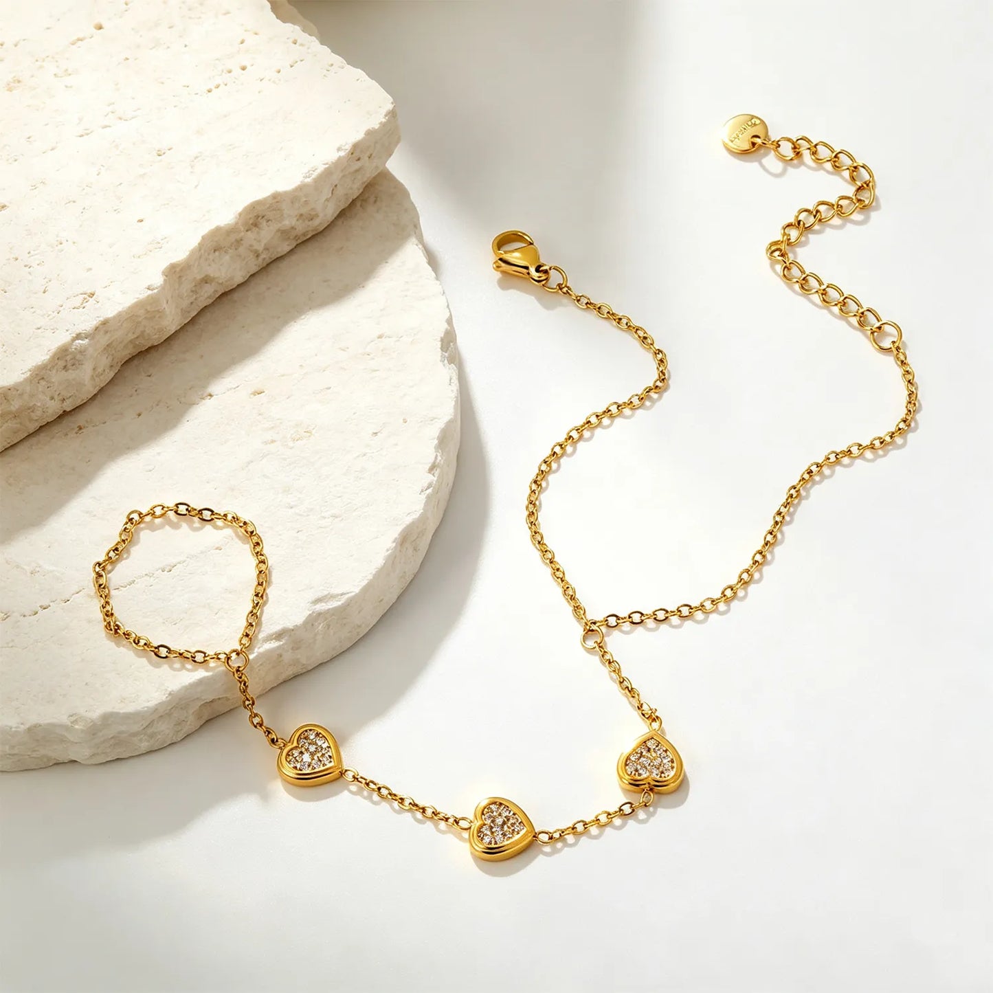 Wholesale 18K Gold Plated Heart Crystal Hand Chain | Bulk Order MOQ 12