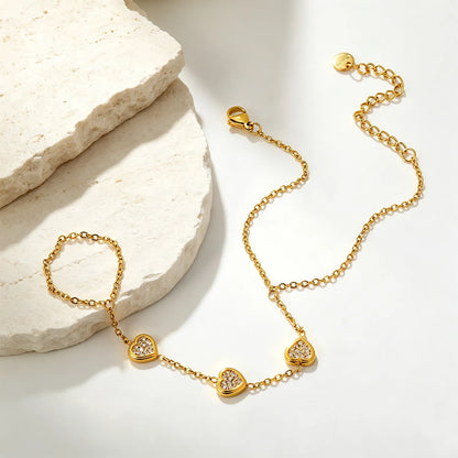 Wholesale 18K Gold Plated Heart Crystal Hand Chain | Bulk Order MOQ 12
