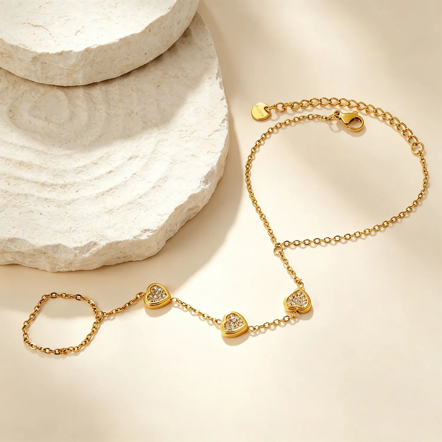 Wholesale 18K Gold Plated Heart Crystal Hand Chain | Bulk Order MOQ 12