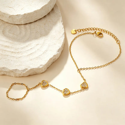 Wholesale 18K Gold Plated Heart Crystal Hand Chain | Bulk Order MOQ 12