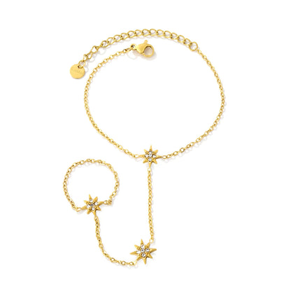 Dainty  North Star Crystal Hand Chain Bracelet | 18K Gold Plated Stainless Steel | MOQ 12