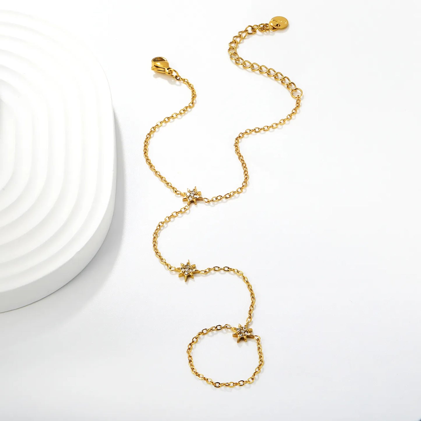 Dainty  North Star Crystal Hand Chain Bracelet | 18K Gold Plated Stainless Steel | MOQ 12