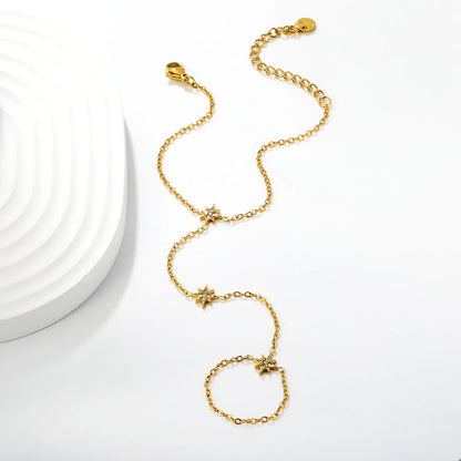 Dainty  North Star Crystal Hand Chain Bracelet | 18K Gold Plated Stainless Steel | MOQ 12