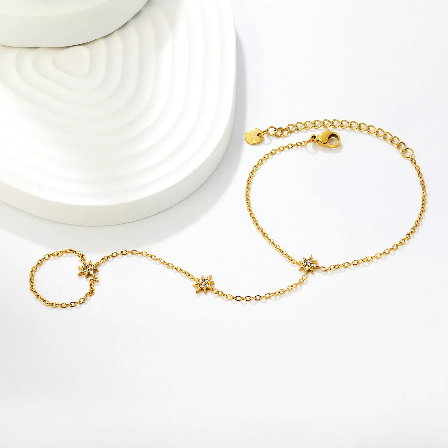 Dainty  North Star Crystal Hand Chain Bracelet | 18K Gold Plated Stainless Steel | MOQ 12