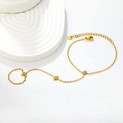 Dainty  North Star Crystal Hand Chain Bracelet | 18K Gold Plated Stainless Steel | MOQ 12