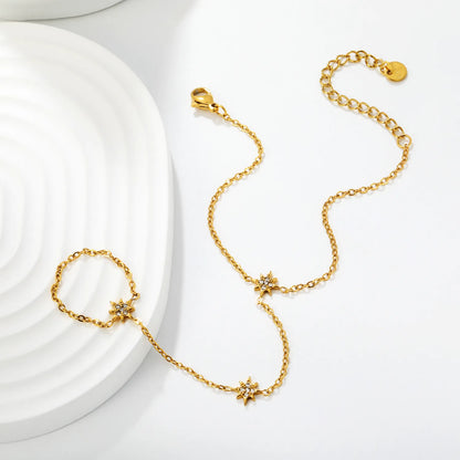Dainty  North Star Crystal Hand Chain Bracelet | 18K Gold Plated Stainless Steel | MOQ 12