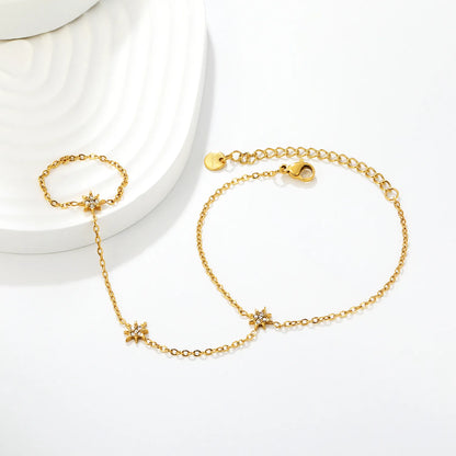 Dainty  North Star Crystal Hand Chain Bracelet | 18K Gold Plated Stainless Steel | MOQ 12