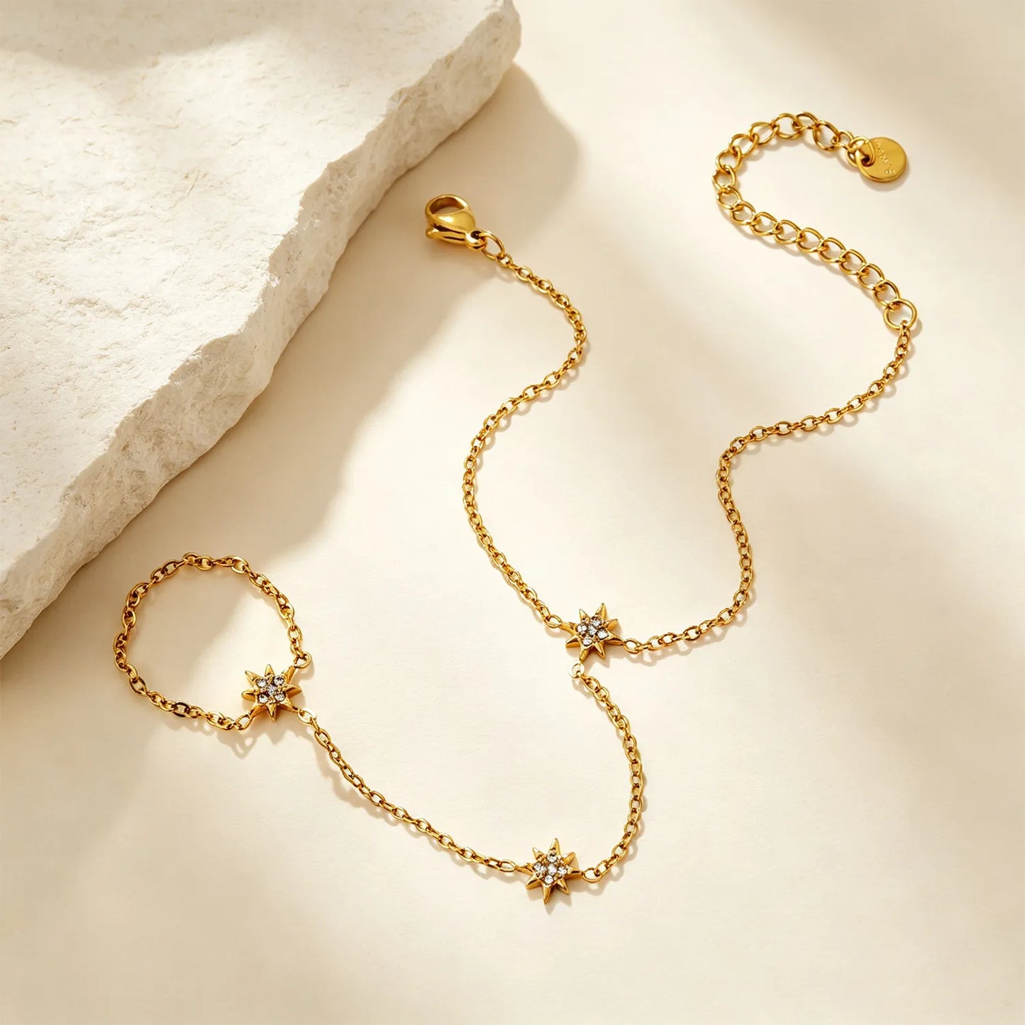 Dainty  North Star Crystal Hand Chain Bracelet | 18K Gold Plated Stainless Steel | MOQ 12
