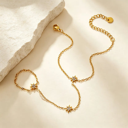 Dainty  North Star Crystal Hand Chain Bracelet | 18K Gold Plated Stainless Steel | MOQ 12