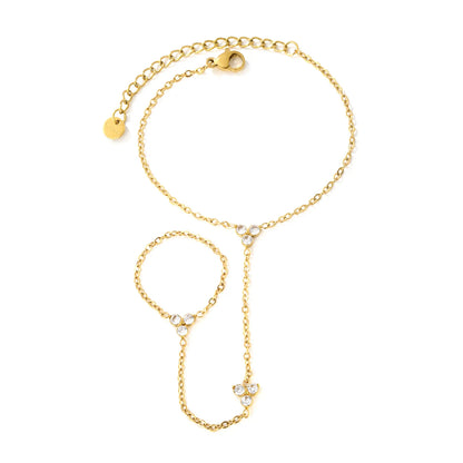 Dainty Triple Clear Crystal Hand Harness | 18K Gold Plated Stainless Steel Hand Chain for Bulk Order