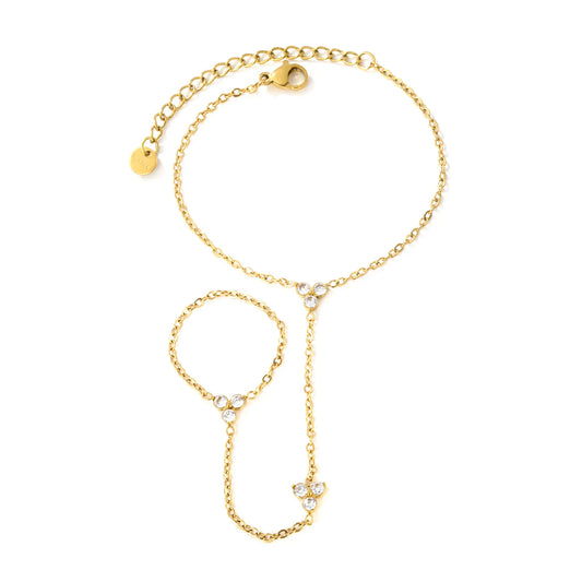 Dainty Triple Clear Crystal Hand Harness | 18K Gold Plated Stainless Steel Hand Chain for Bulk Order
