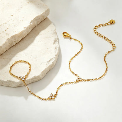 Dainty Triple Clear Crystal Hand Harness | 18K Gold Plated Stainless Steel Hand Chain for Bulk Order