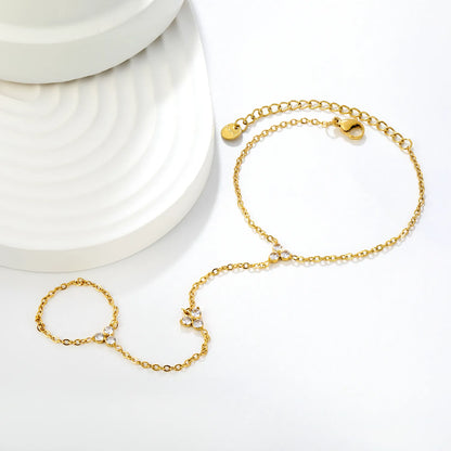 Dainty Triple Clear Crystal Hand Harness | 18K Gold Plated Stainless Steel Hand Chain for Bulk Order