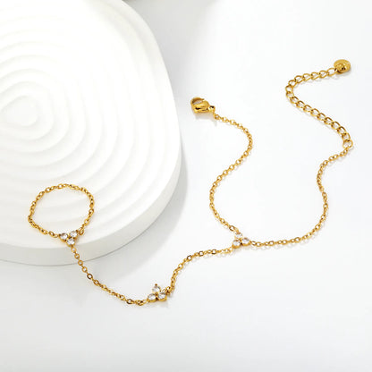 Dainty Triple Clear Crystal Hand Harness | 18K Gold Plated Stainless Steel Hand Chain for Bulk Order