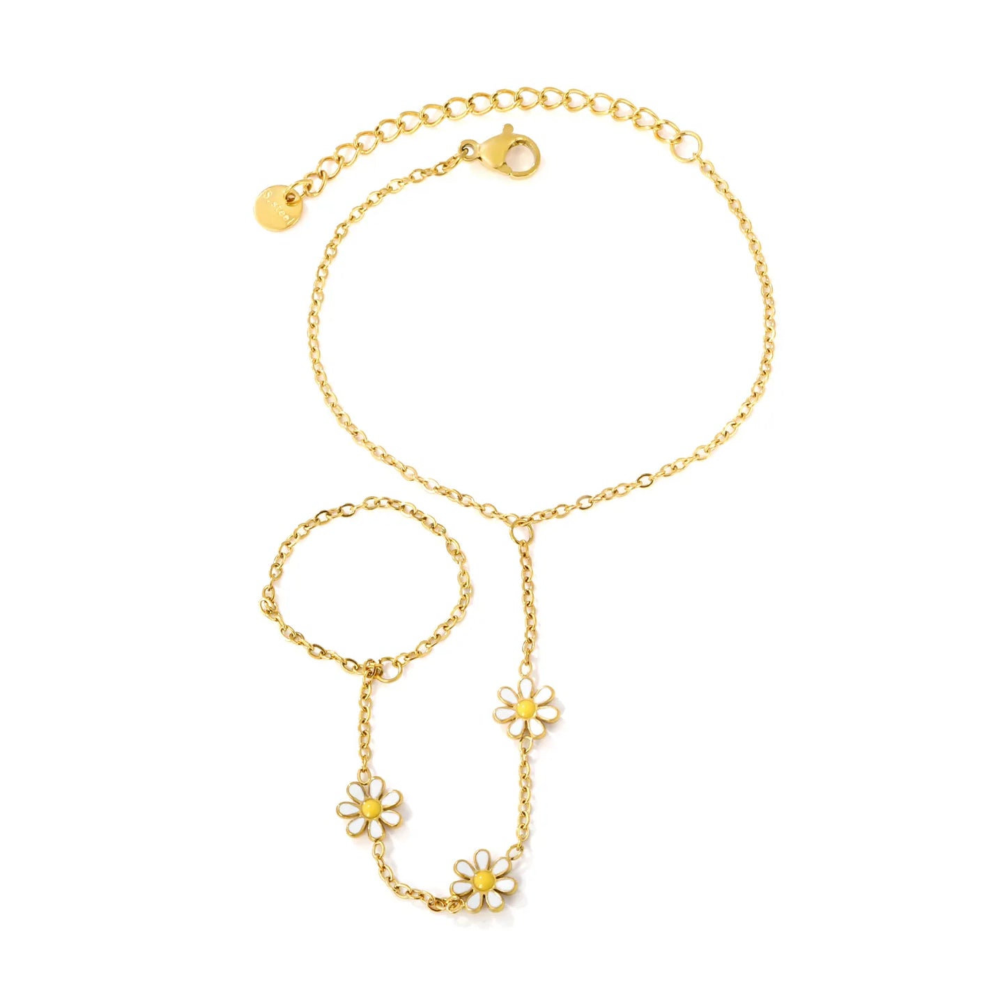 Daisy Enamel Hand Chain Harness | Bulk Order MOQ 12 | 18K Gold Plated Stainless Steel