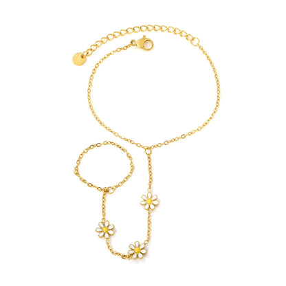 Daisy Enamel Hand Chain Harness | Bulk Order MOQ 12 | 18K Gold Plated Stainless Steel
