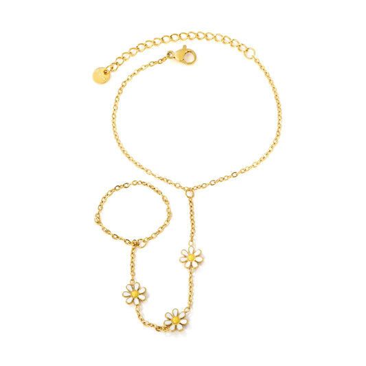 Daisy Enamel Hand Chain Harness | Bulk Order MOQ 12 | 18K Gold Plated Stainless Steel
