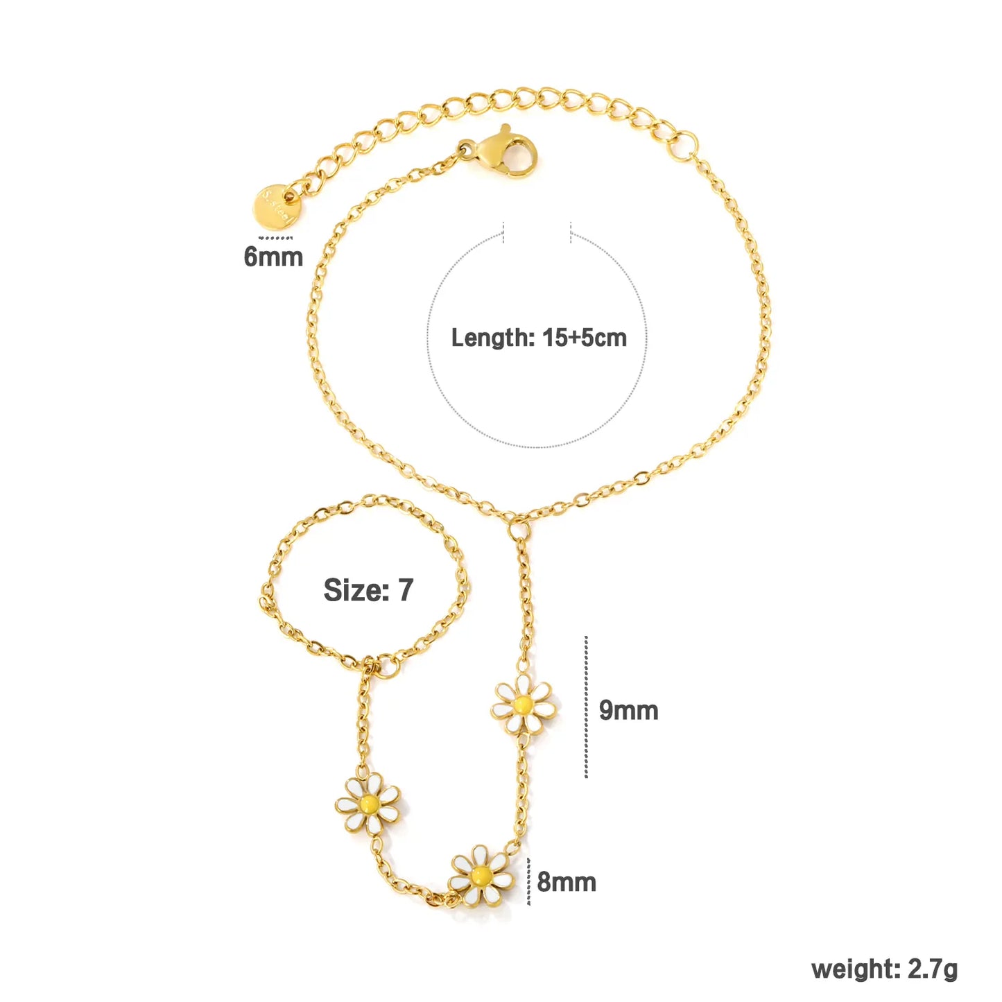 Daisy Enamel Hand Chain Harness | Bulk Order MOQ 12 | 18K Gold Plated Stainless Steel