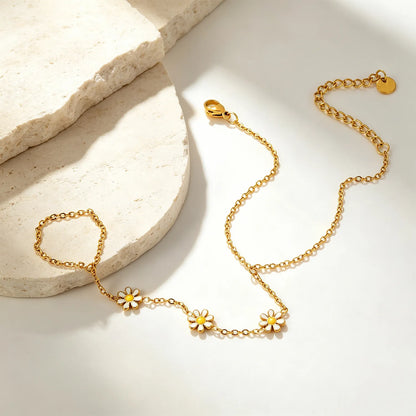 Daisy Enamel Hand Chain Harness | Bulk Order MOQ 12 | 18K Gold Plated Stainless Steel