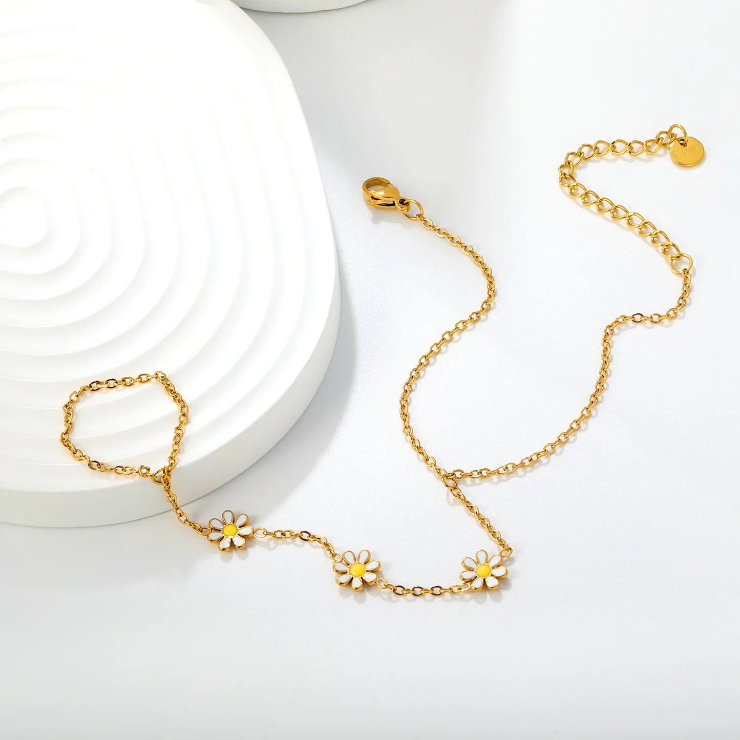Daisy Enamel Hand Chain Harness | Bulk Order MOQ 12 | 18K Gold Plated Stainless Steel