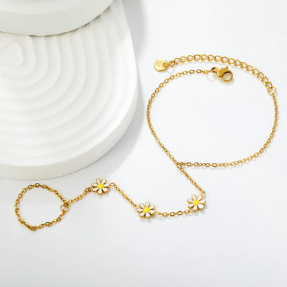Daisy Enamel Hand Chain Harness | Bulk Order MOQ 12 | 18K Gold Plated Stainless Steel