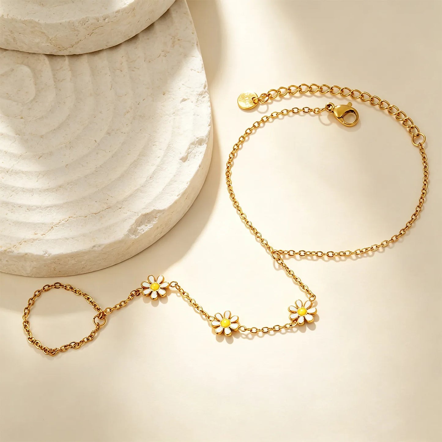 Daisy Enamel Hand Chain Harness | Bulk Order MOQ 12 | 18K Gold Plated Stainless Steel