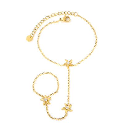 18K Gold Plated Starfish Crystal Hand Chain Harness | Bracelet‑Ring Set for Bulk Order
