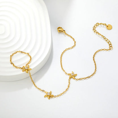 18K Gold Plated Starfish Crystal Hand Chain Harness | Bracelet‑Ring Set for Bulk Order