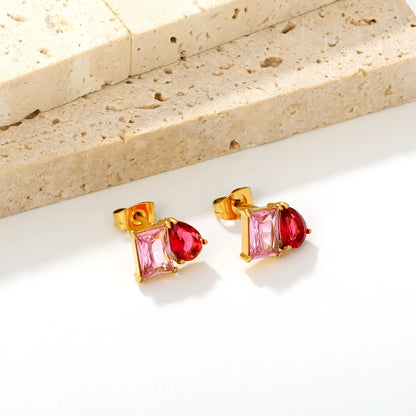 Two‑Tone Mixed Cut Crystal Stud Earrings | Rectangle & Teardrop Gem | Bulk Order MOQ 12