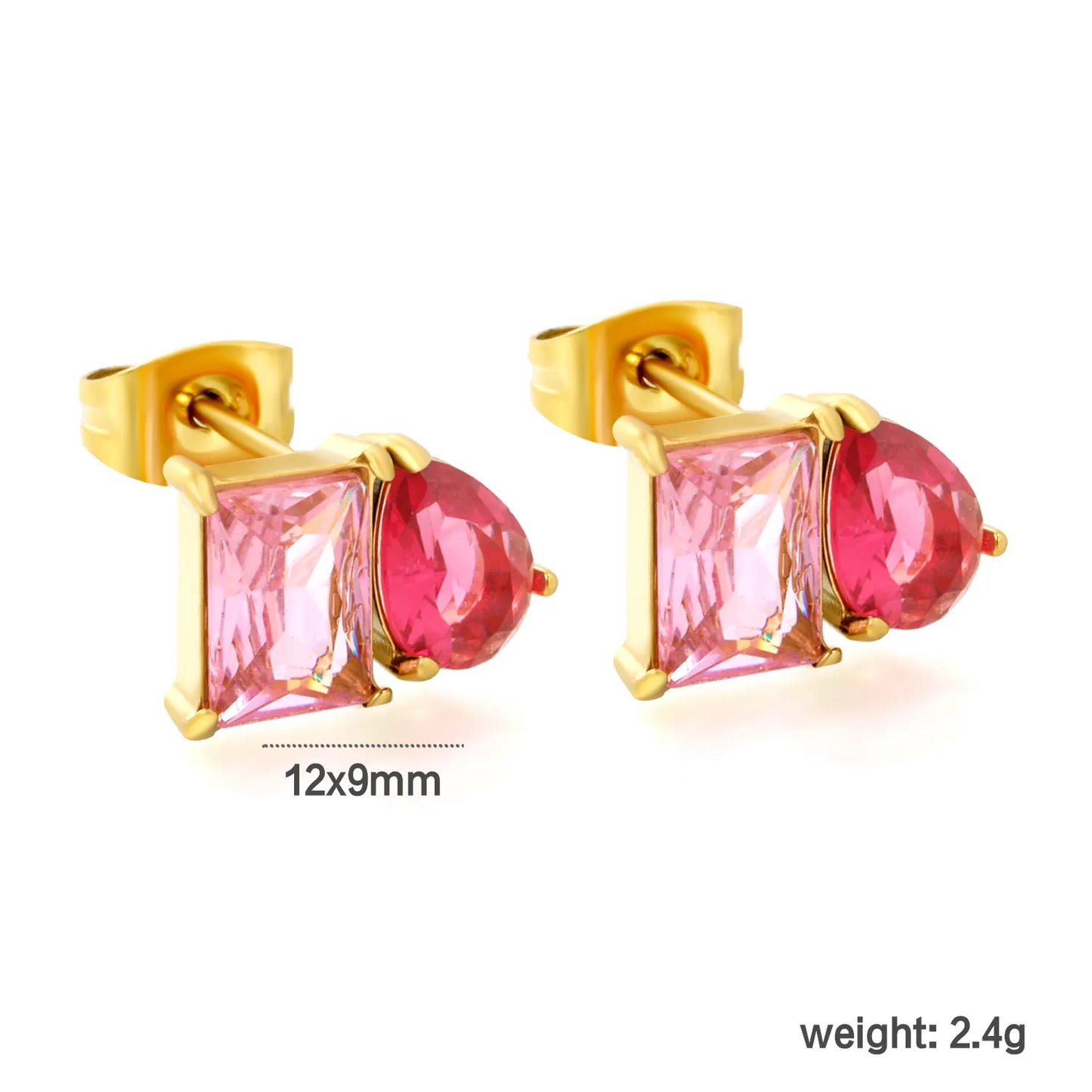 Two‑Tone Mixed Cut Crystal Stud Earrings | Rectangle & Teardrop Gem | Bulk Order MOQ 12