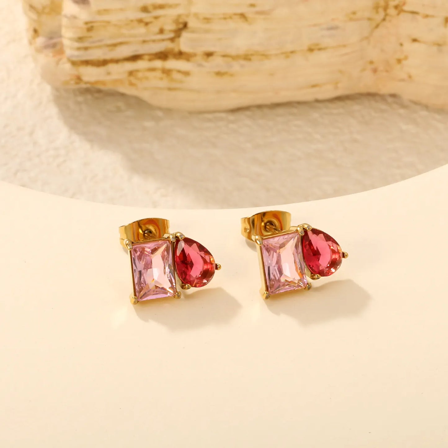 Two‑Tone Mixed Cut Crystal Stud Earrings | Rectangle & Teardrop Gem | Bulk Order MOQ 12