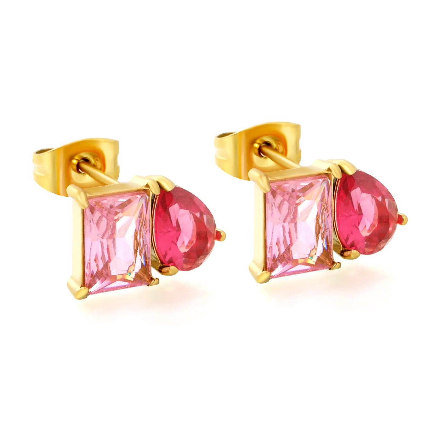 Two‑Tone Mixed Cut Crystal Stud Earrings | Rectangle & Teardrop Gem | Bulk Order MOQ 12