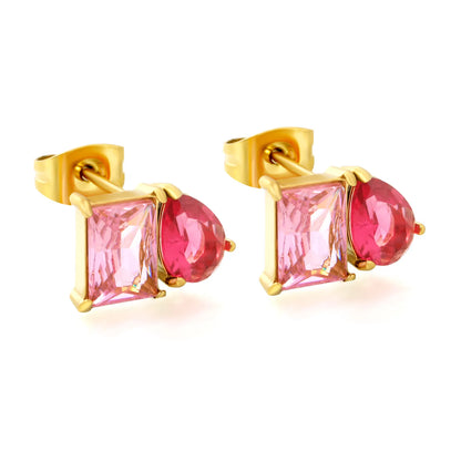Two‑Tone Mixed Cut Crystal Stud Earrings | Rectangle & Teardrop Gem | Bulk Order MOQ 12