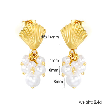 Scallop Shell Pearl Cluster Drop Earrings | Coastal Bridal Jewelry for Wholesale