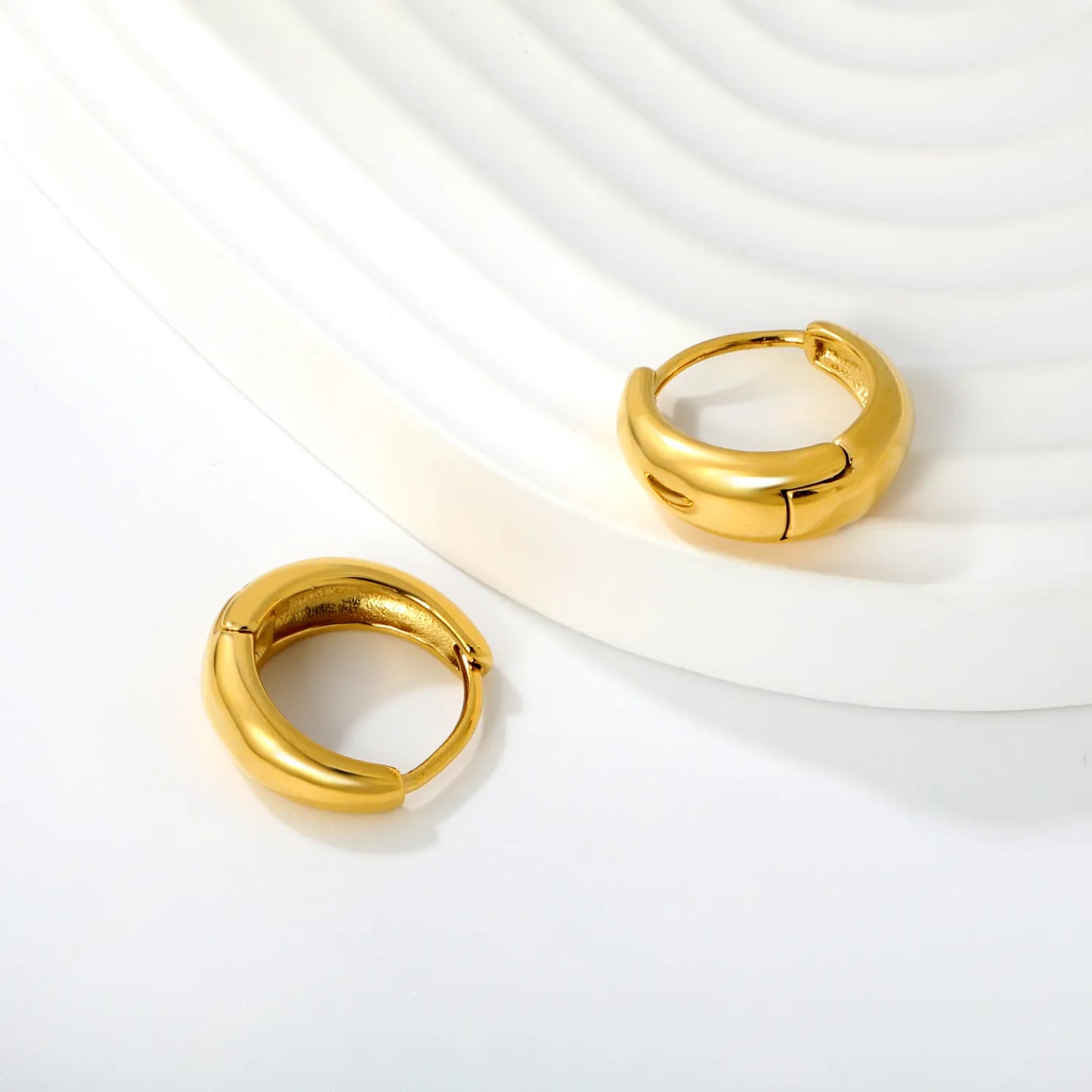 Chunky Mini Huggie Hoop Earrings | Two Color Options | 18K Gold Plated Jewelry for Wholesale