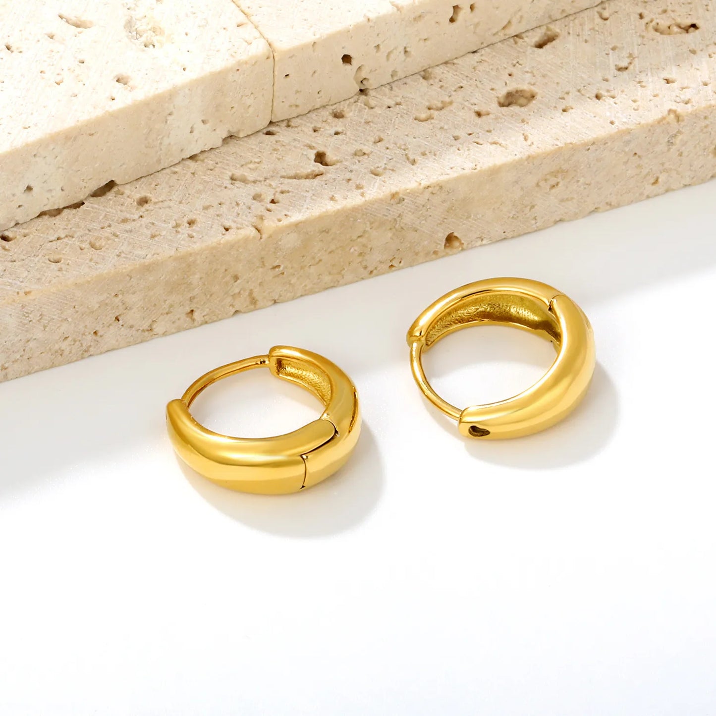 Chunky Mini Huggie Hoop Earrings | Two Color Options | 18K Gold Plated Jewelry for Wholesale