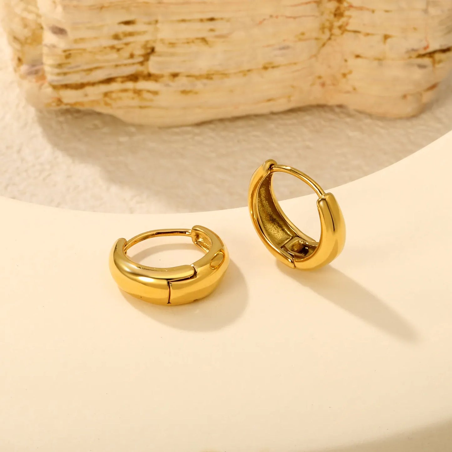 Chunky Mini Huggie Hoop Earrings | Two Color Options | 18K Gold Plated Jewelry for Wholesale