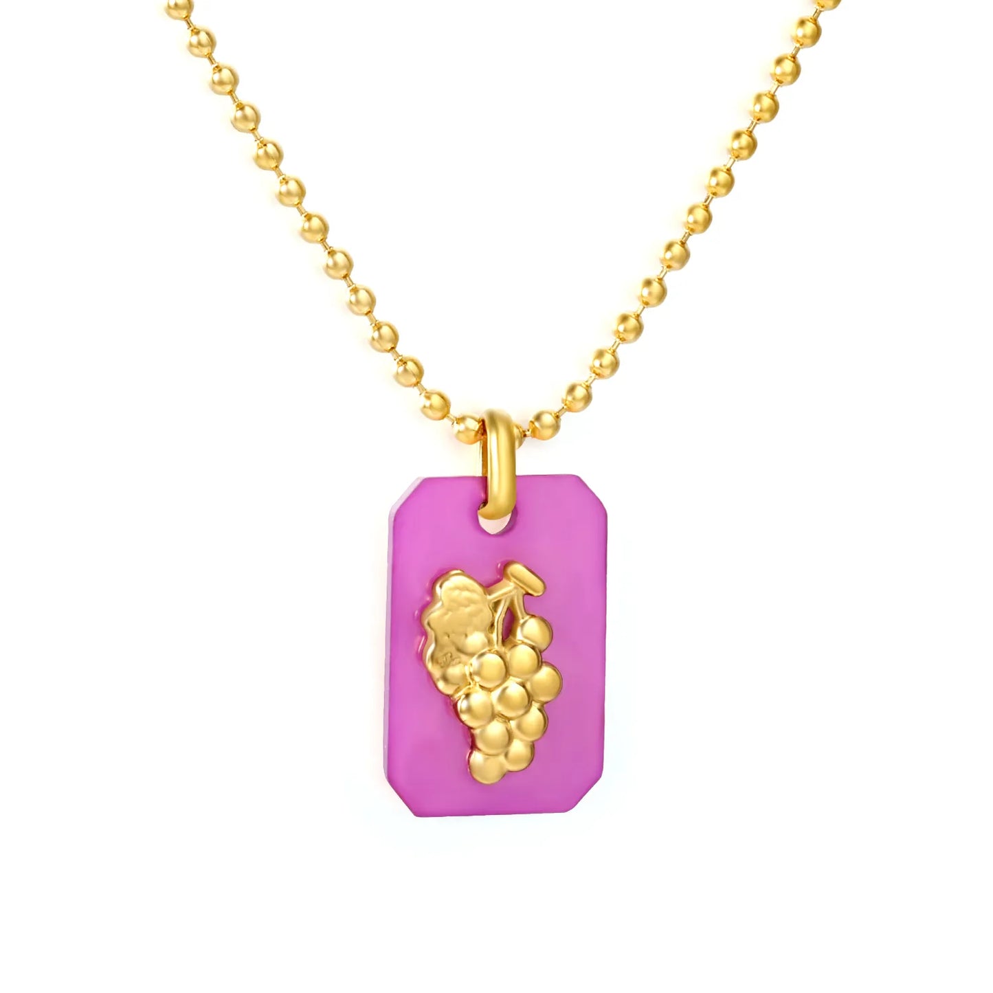 18K Gold Plated Strawberry/Pineapple/Grape/Watermelon/Palm Acrylic Pendant Necklace | Wholesale Bulk Order | MOQ 12 | 40+5cm Adjustable Jewelry