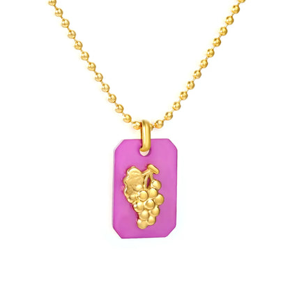 18K Gold Plated Strawberry/Pineapple/Grape/Watermelon/Palm Acrylic Pendant Necklace | Wholesale Bulk Order | MOQ 12 | 40+5cm Adjustable Jewelry
