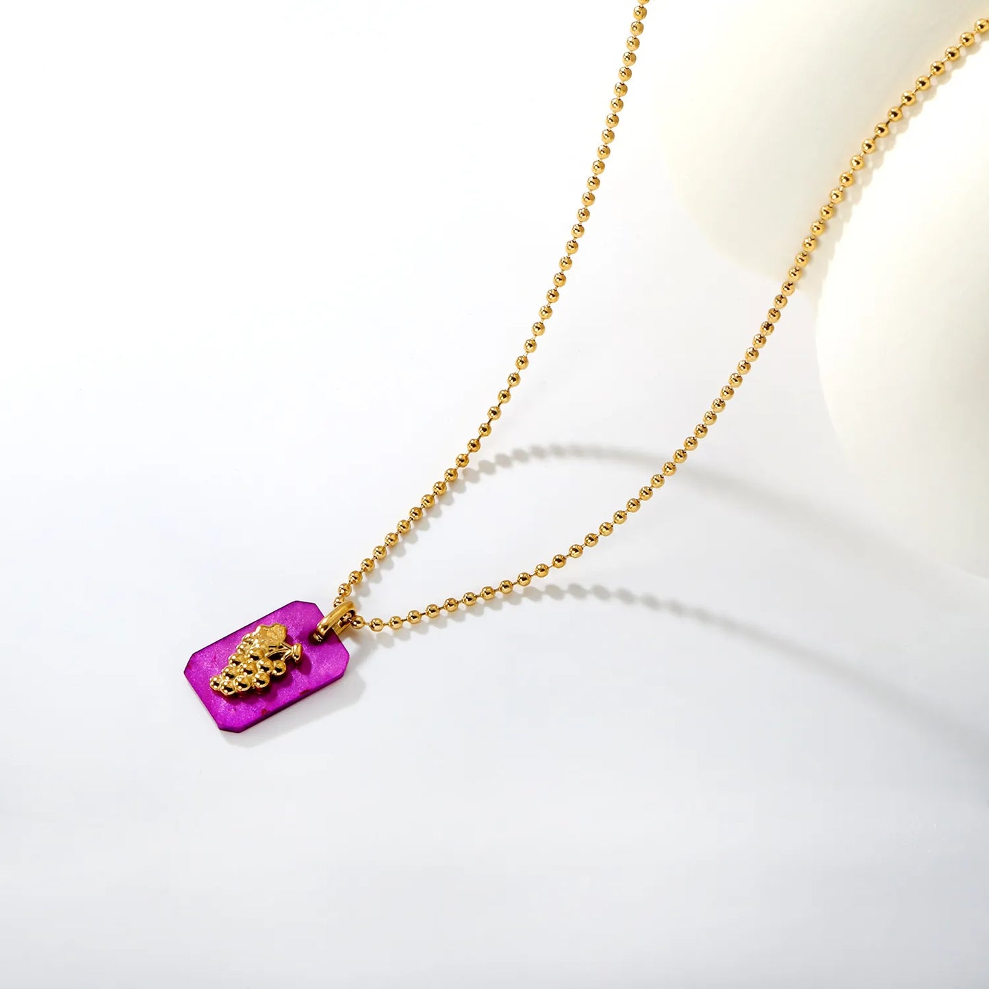 18K Gold Plated Strawberry/Pineapple/Grape/Watermelon/Palm Acrylic Pendant Necklace | Wholesale Bulk Order | MOQ 12 | 40+5cm Adjustable Jewelry