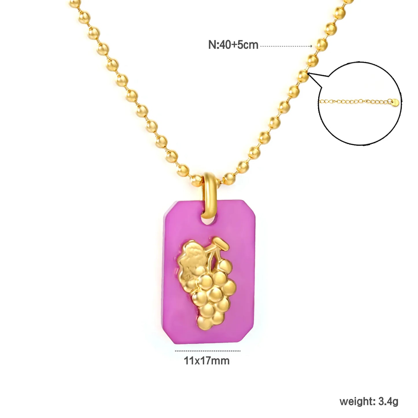 18K Gold Plated Strawberry/Pineapple/Grape/Watermelon/Palm Acrylic Pendant Necklace | Wholesale Bulk Order | MOQ 12 | 40+5cm Adjustable Jewelry