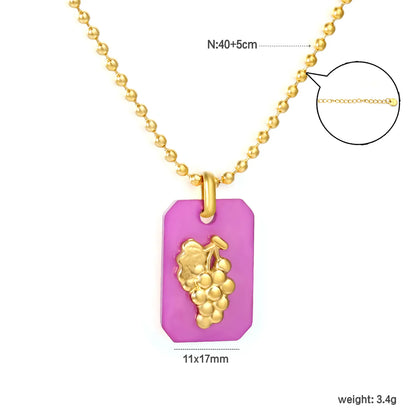 18K Gold Plated Strawberry/Pineapple/Grape/Watermelon/Palm Acrylic Pendant Necklace | Wholesale Bulk Order | MOQ 12 | 40+5cm Adjustable Jewelry