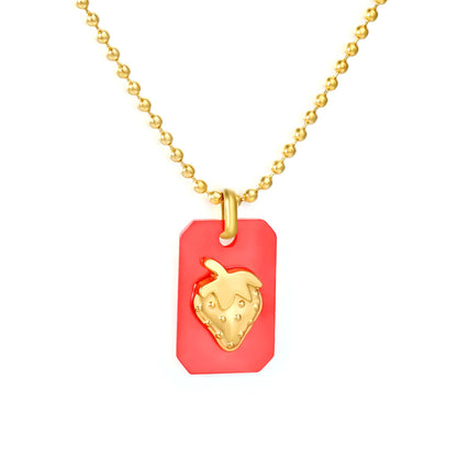 18K Gold Plated Strawberry/Pineapple/Grape/Watermelon/Palm Acrylic Pendant Necklace | Wholesale Bulk Order | MOQ 12 | 40+5cm Adjustable Jewelry