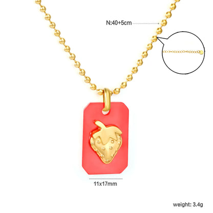 18K Gold Plated Strawberry/Pineapple/Grape/Watermelon/Palm Acrylic Pendant Necklace | Wholesale Bulk Order | MOQ 12 | 40+5cm Adjustable Jewelry