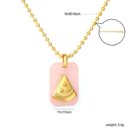 18K Gold Plated Strawberry/Pineapple/Grape/Watermelon/Palm Acrylic Pendant Necklace | Wholesale Bulk Order | MOQ 12 | 40+5cm Adjustable Jewelry
