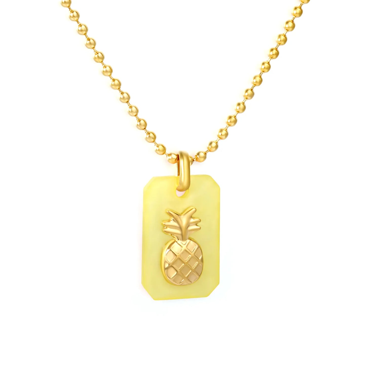 18K Gold Plated Strawberry/Pineapple/Grape/Watermelon/Palm Acrylic Pendant Necklace | Wholesale Bulk Order | MOQ 12 | 40+5cm Adjustable Jewelry