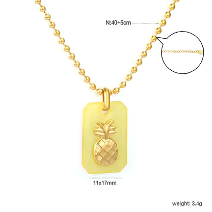 18K Gold Plated Strawberry/Pineapple/Grape/Watermelon/Palm Acrylic Pendant Necklace | Wholesale Bulk Order | MOQ 12 | 40+5cm Adjustable Jewelry