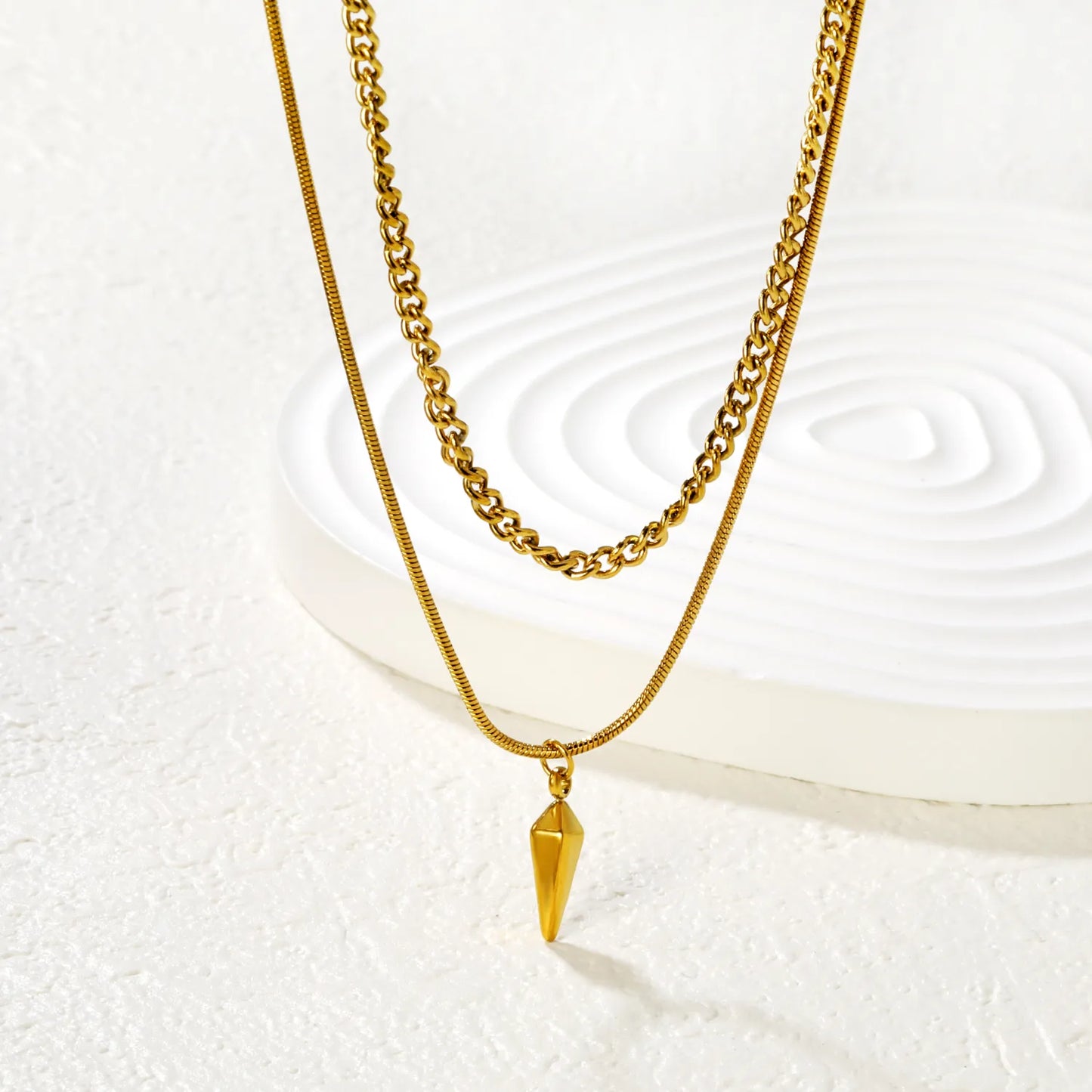 3-Layer Spike Pendant Necklace | Wholesale Bulk Order | MOQ 12 | N:40cm+50+5cm Adjustable Jewelry