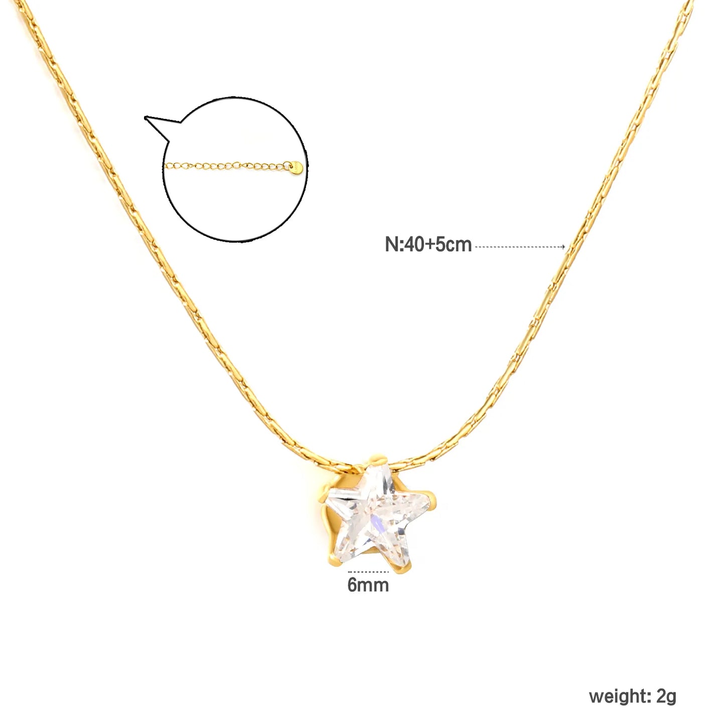 Wholesale  6mm Crystal Star Pendant 40+5cm Necklace | MOQ 12 | 18K Gold Plated| Adjustable Jewelry for Bulk Order