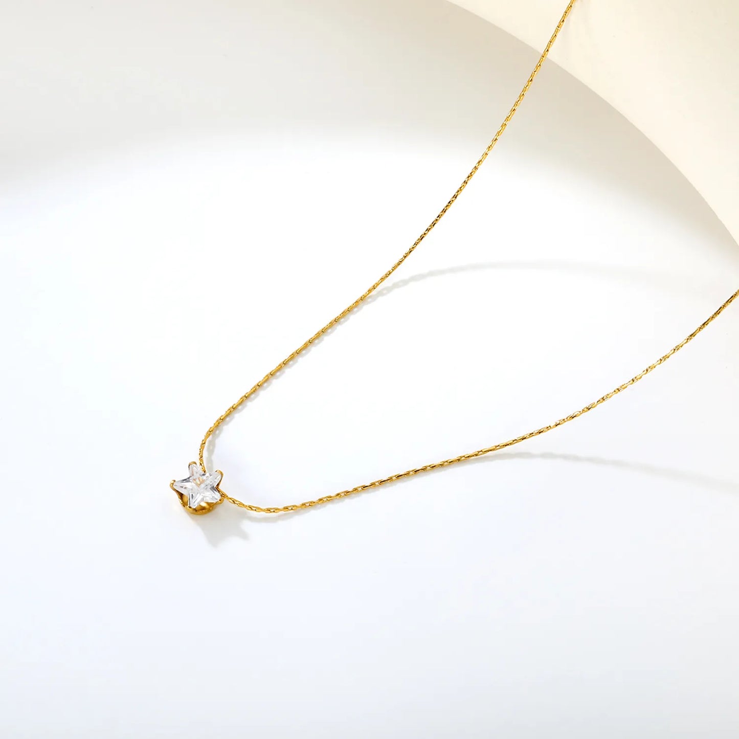 Wholesale  6mm Crystal Star Pendant 40+5cm Necklace | MOQ 12 | 18K Gold Plated| Adjustable Jewelry for Bulk Order